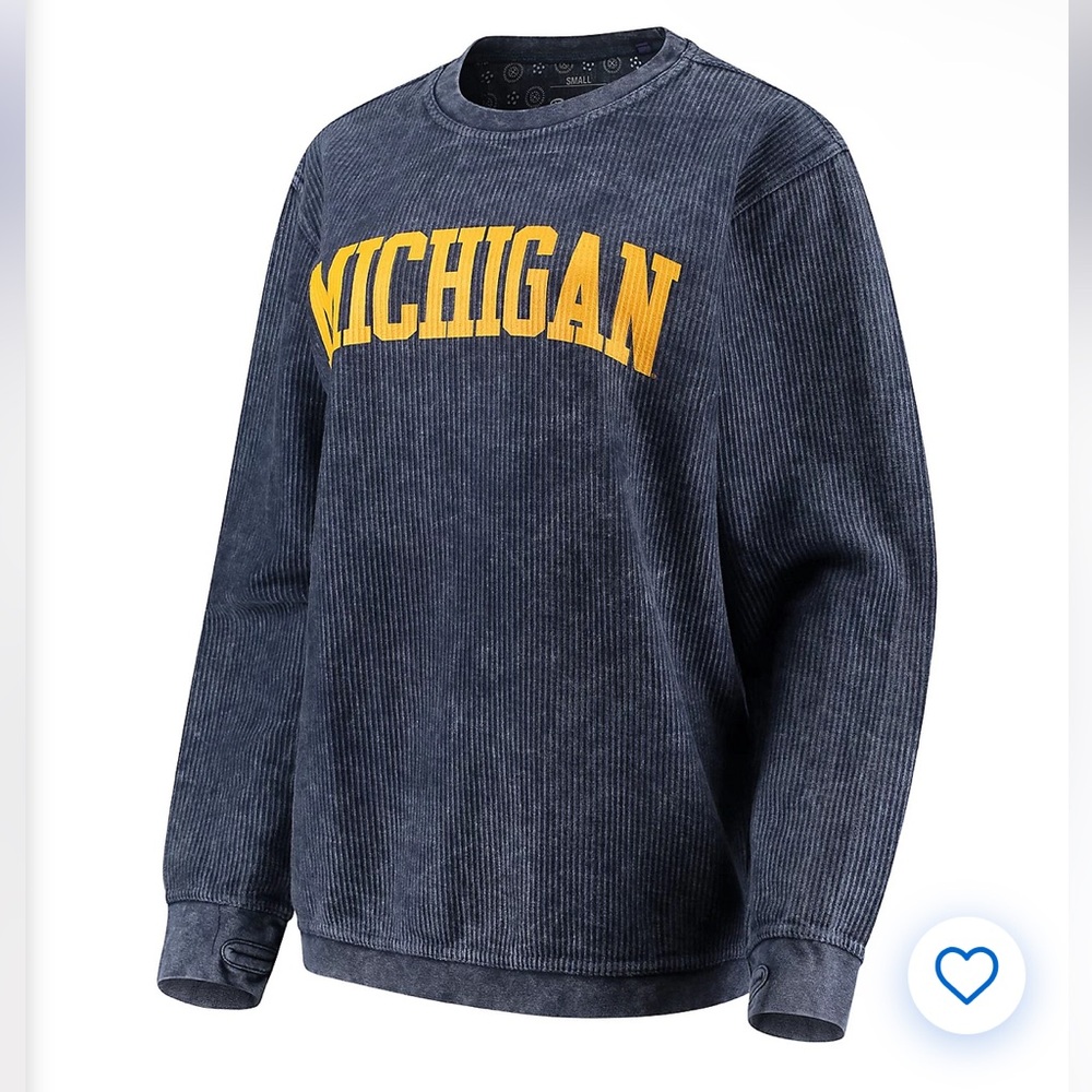 NWT Pressbox Michigan Wolverine Comfy Cord Vintage Wash Basic Arch Sweatshirt